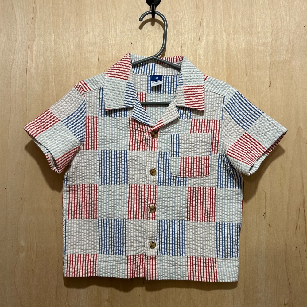 Old Navy Kids Seersucker Button-Down Shirt - Red, Blue, White